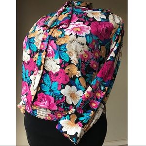 Floral multicolored top; can be styled up or down.